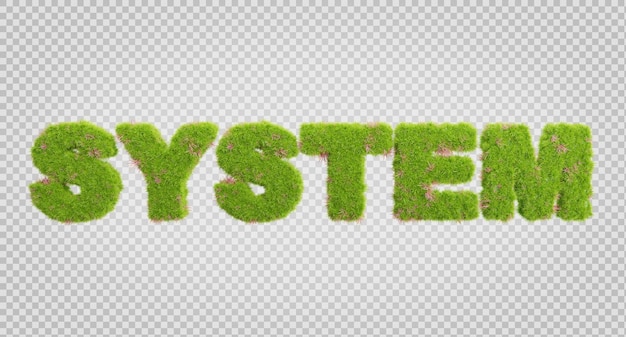 3d rendering of grass letters alphabetthe word system