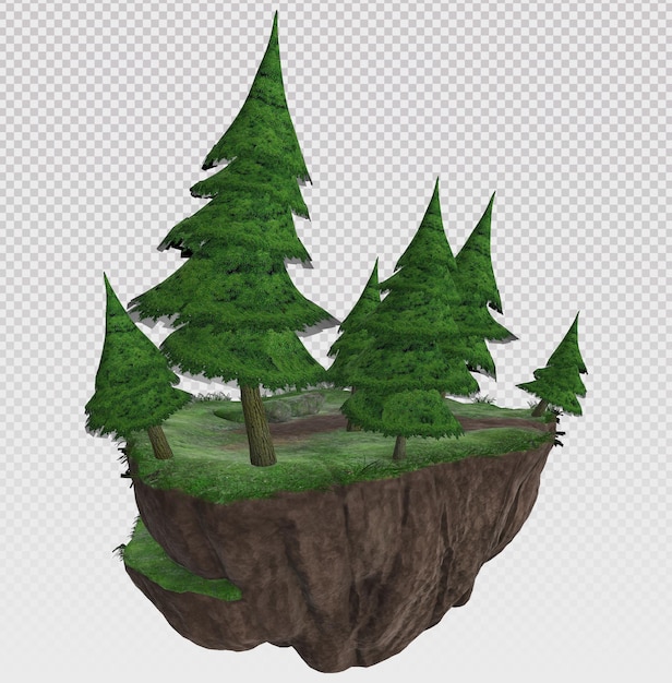 3D rendering green land with fir trees