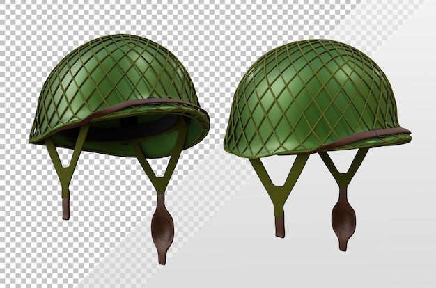 PSD 3d rendering of green world war two helmet with mesh net perspective view