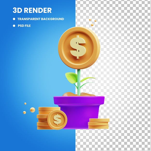 3d rendering of growing investment finance concept icon illustration