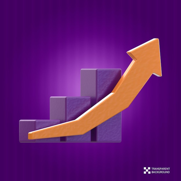 3D RENDERING GROWTH CHART ICON FOR BUSINESS MARKETING