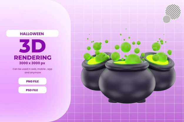 3d rendering halloween cauldron illustration object premium psd