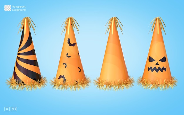 3D Rendering Halloween Orange Party Hats