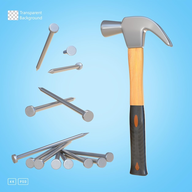 3D Rendering Hammer And Nails