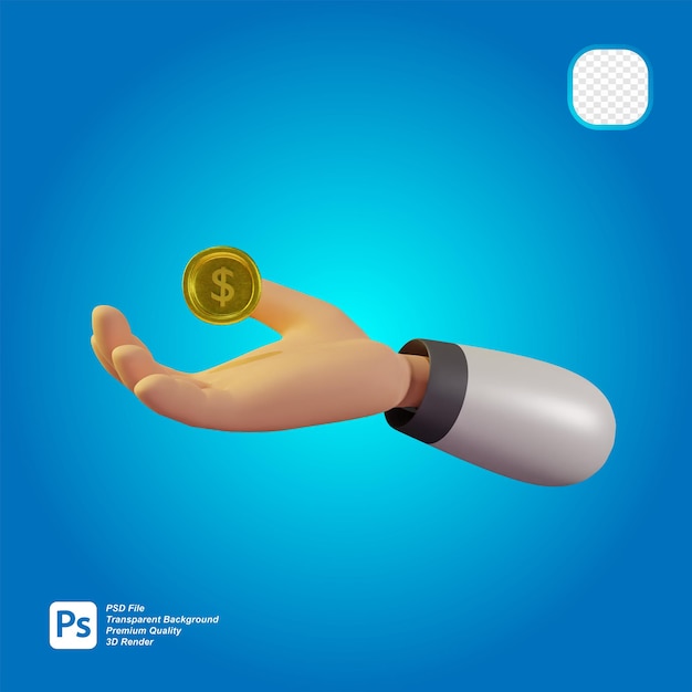 3D rendering of hand and gold coin