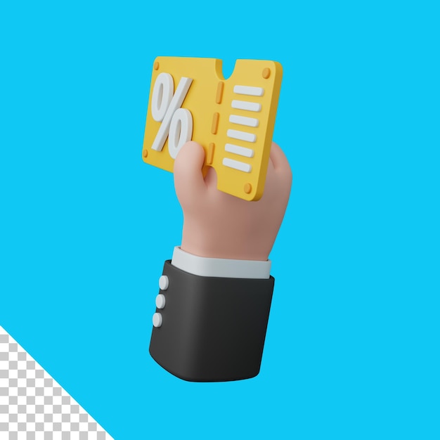 3d rendering hand holding discount voucher isolated useful for ecommerce or business online design