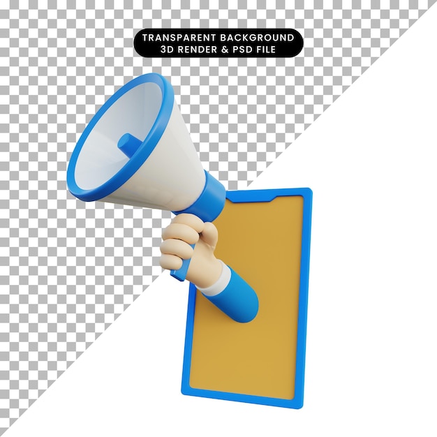 3D rendering hand holding megaphone out from smartphone