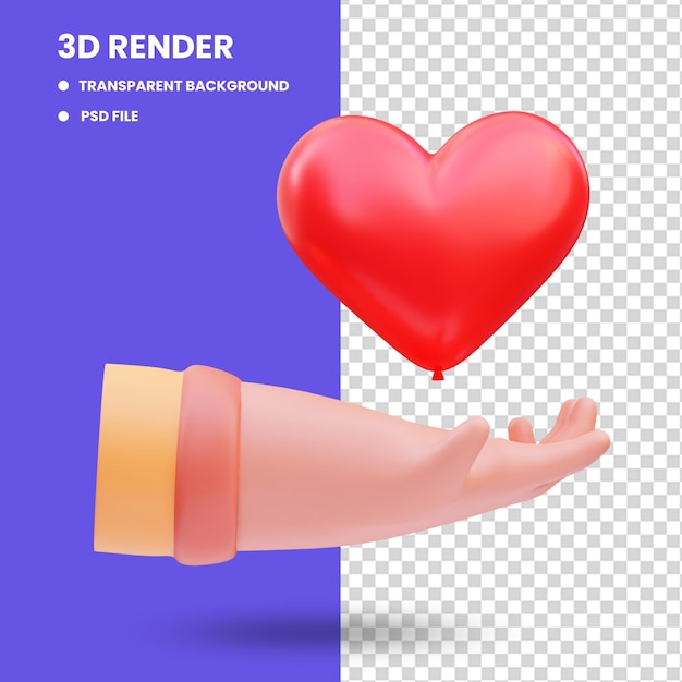 3d rendering of hand icon illustration giving heart about caring, charity day