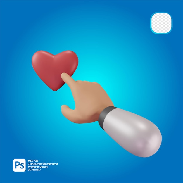 3D rendering of hand touching love icon