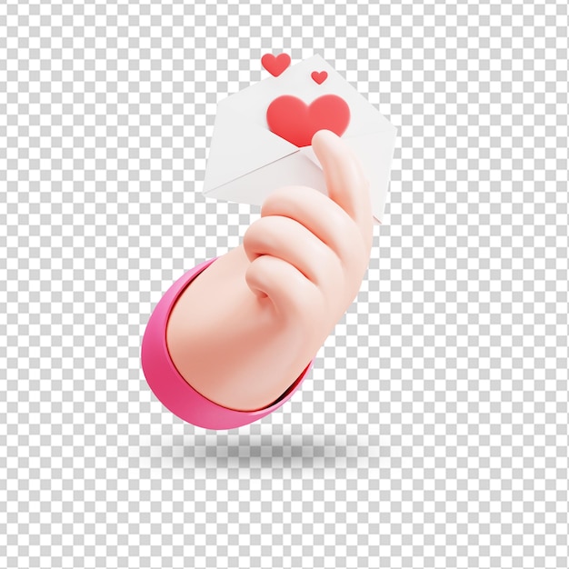 3d rendering of hand valentine concept illustration with one hand gesture giving a love letter