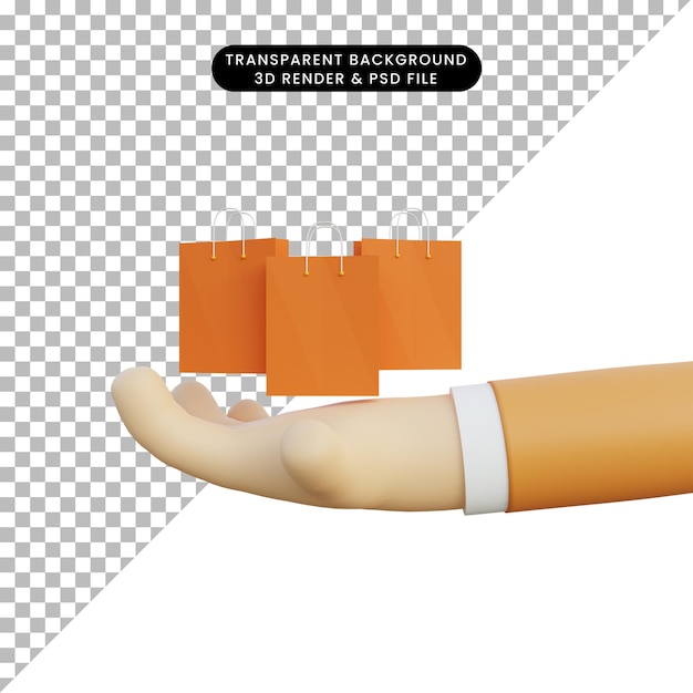 3D rendering hand with shopping bag