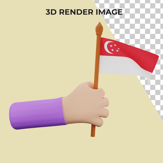 3d rendering hand with singapore national day concept