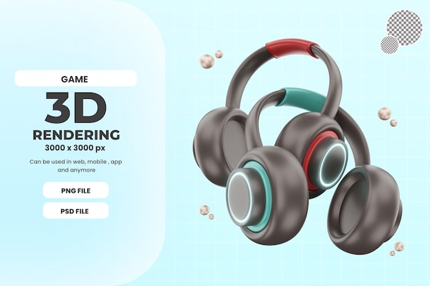 3d rendering headphone gaming icon object premium psd