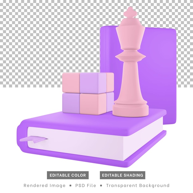 3d rendering hobby icons include books chess pieces and cube puzzles