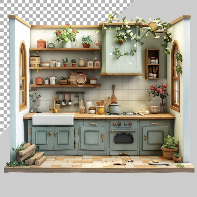 3d rendering home kitchen without transparent png