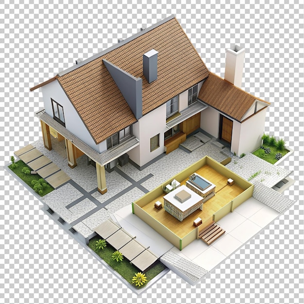 PSD 3d rendering house plan model on white background