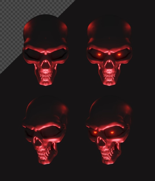 3d rendering of human skull horror lowlight red multiple perspective view angle