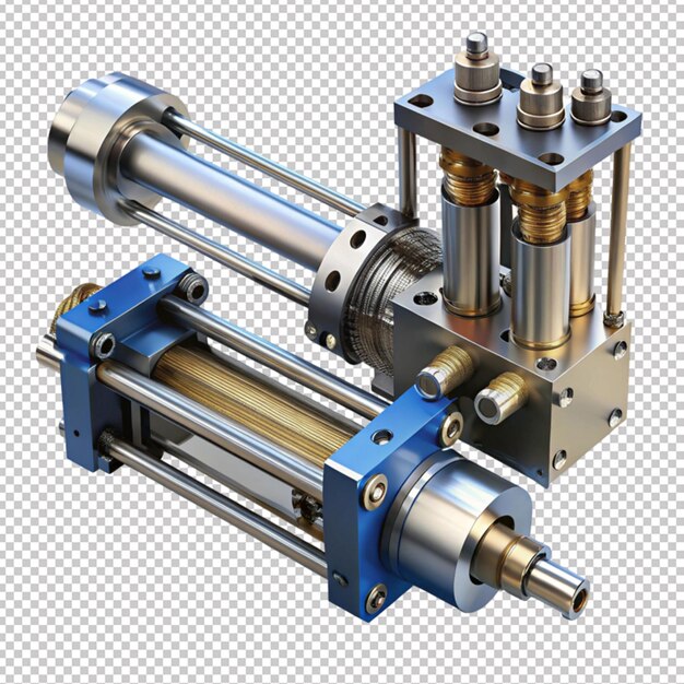 PSD 3d rendering of hydraulic elements on transparent