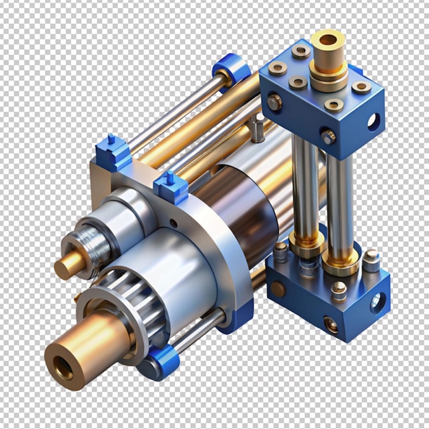 PSD 3d rendering of hydraulic elements on transparent