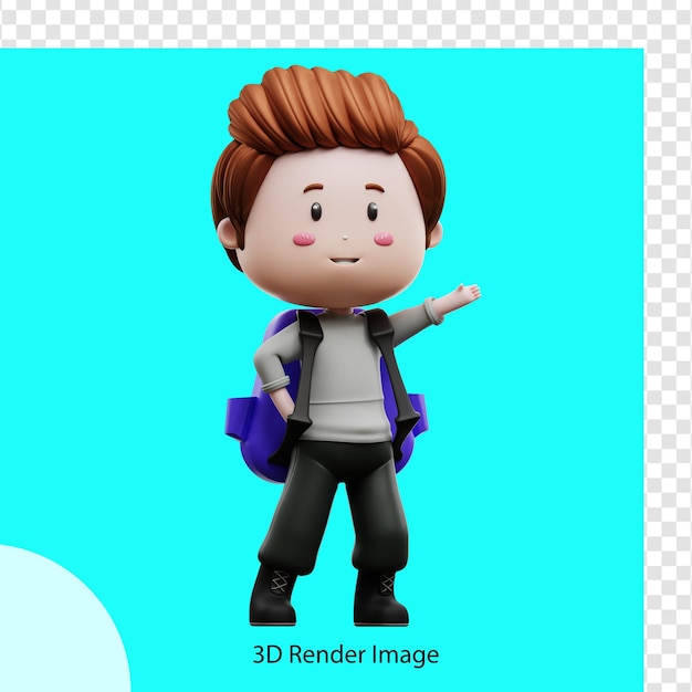 3d rendering illustration of a boy wearing a school bag