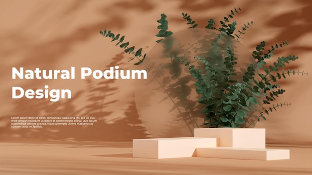 3D rendering illustration of empty space podium display for product mockup with natural background