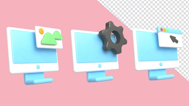 3d rendering illustration icon computer set