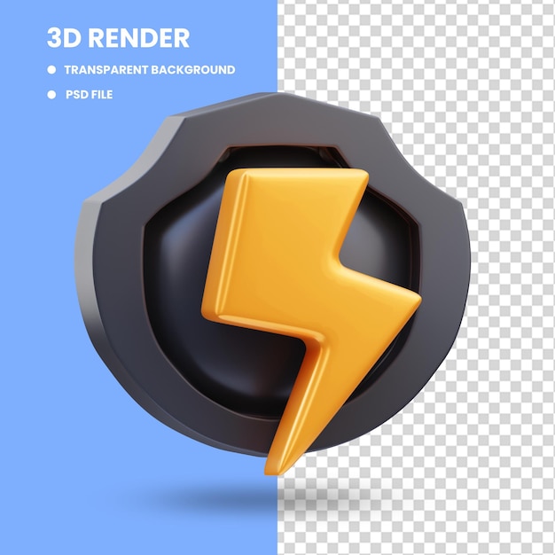 3d rendering illustration of lightning game icon with badge