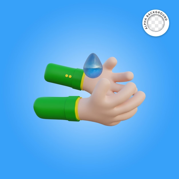 3d rendering illustration ramadan icon wudhu hand with water drop