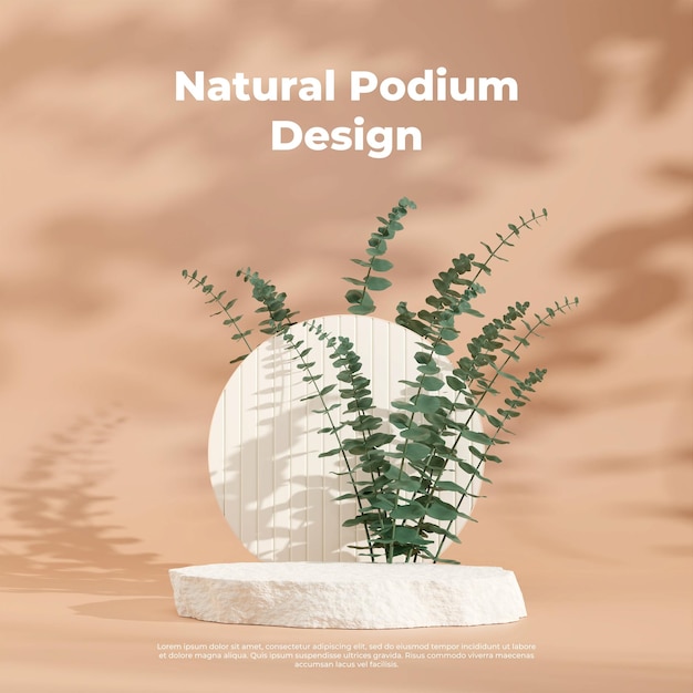 3D rendering image illustration of empty space podium display for product mockup natural background