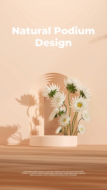 3D rendering image illustration of empty space podium display for product mockup natural background