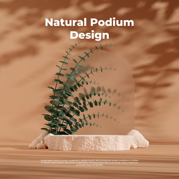 3D rendering image illustration of empty space podium display for product mockup natural background