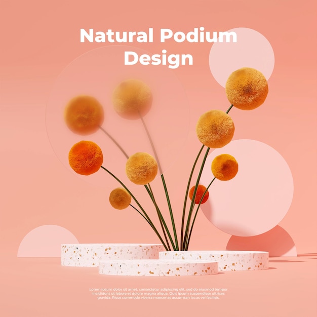 3D rendering image illustration of empty space podium display for product mockup natural background