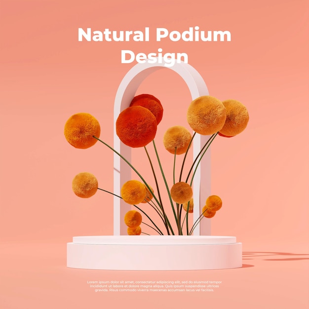 3D rendering image illustration of empty space podium display for product mockup natural background