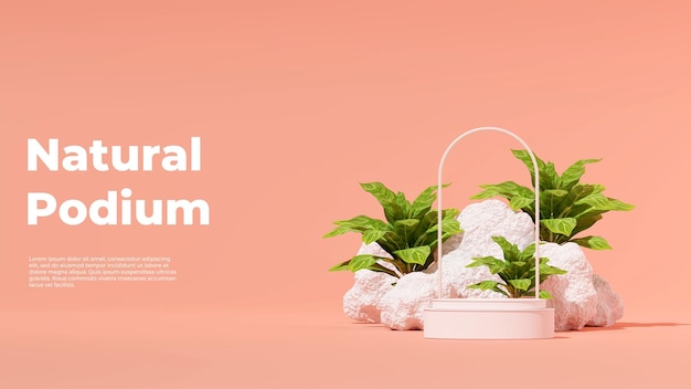 3D rendering image illustration of empty space podium display for product mockup natural background