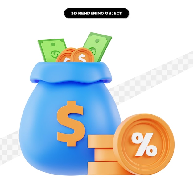 3d rendering income money bag illustration