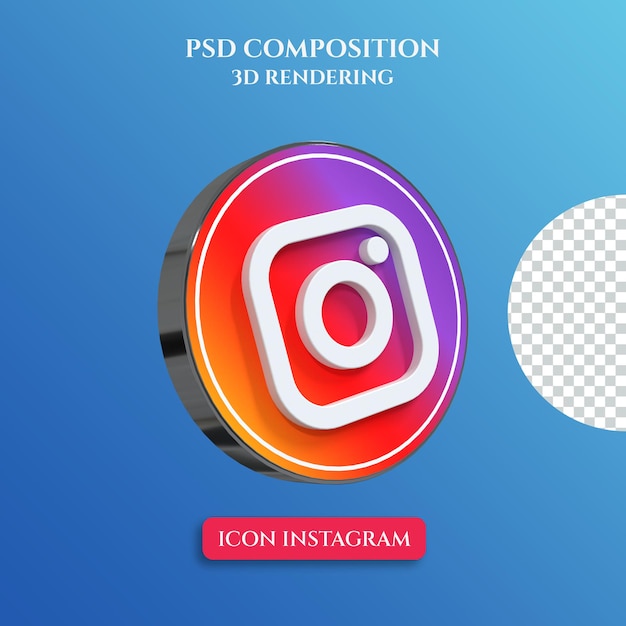 3d rendering of instagram logo with silver metal color circle style