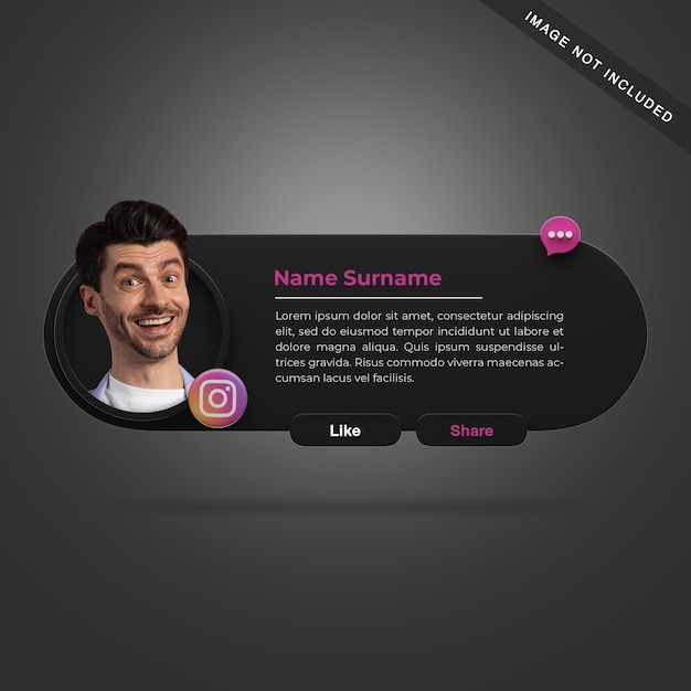 3d rendering instagram profile with buttons like and share