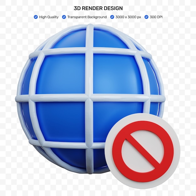 3d rendering internet block with prohibition sign isolated