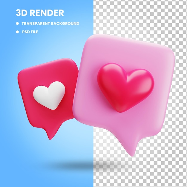 3d rendering isolated heart bubble chat icon concept illustration