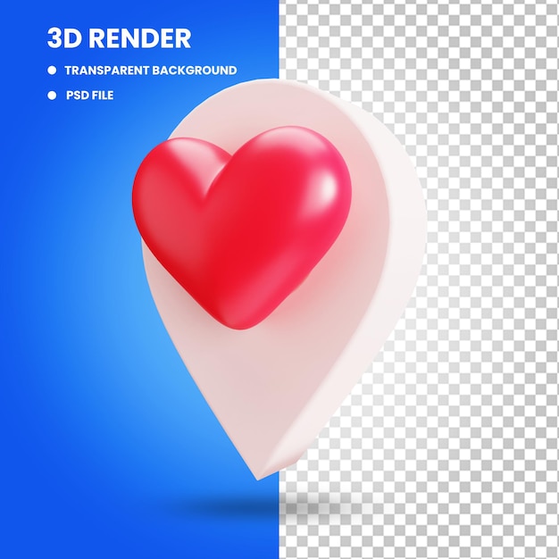 3d rendering isolated valentine special heart location icon illustration concept