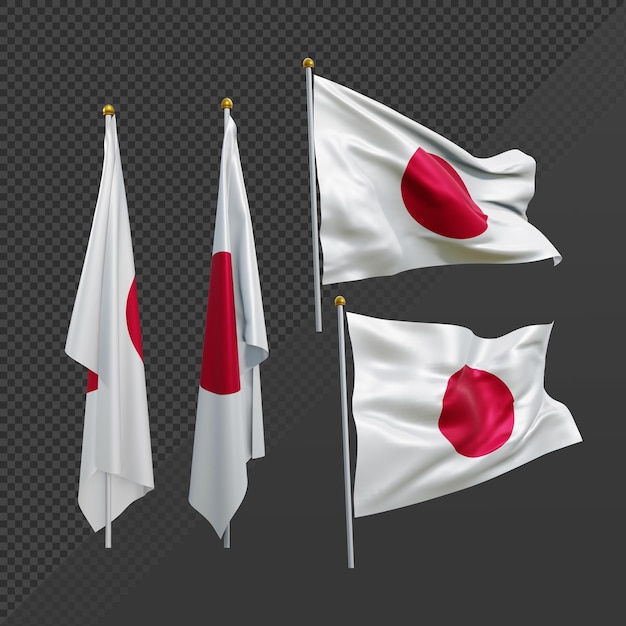 3d rendering japan flag waving fluttering and no fluttering perspective various view