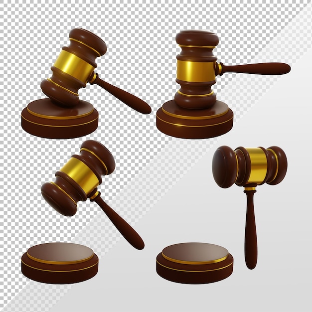 3d rendering of the judge's hammer knocking perspective view