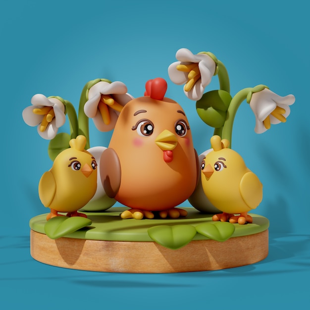 PSD 3d rendering of kawaii animals illustration