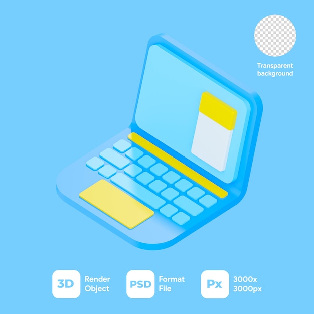 3D Rendering Laptop Icon With Transparent Background