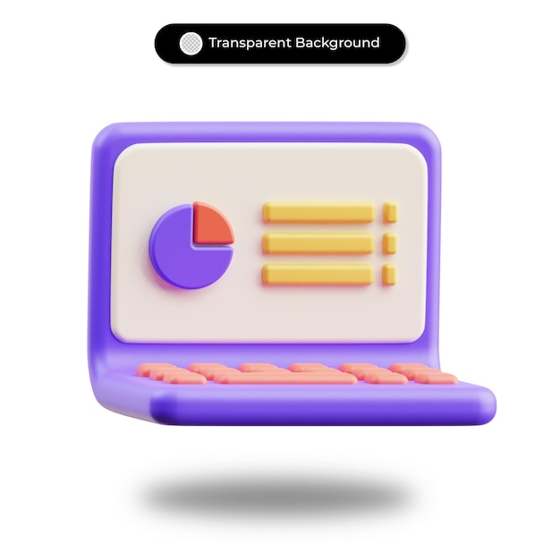 3d rendering laptop with pie chart on screen