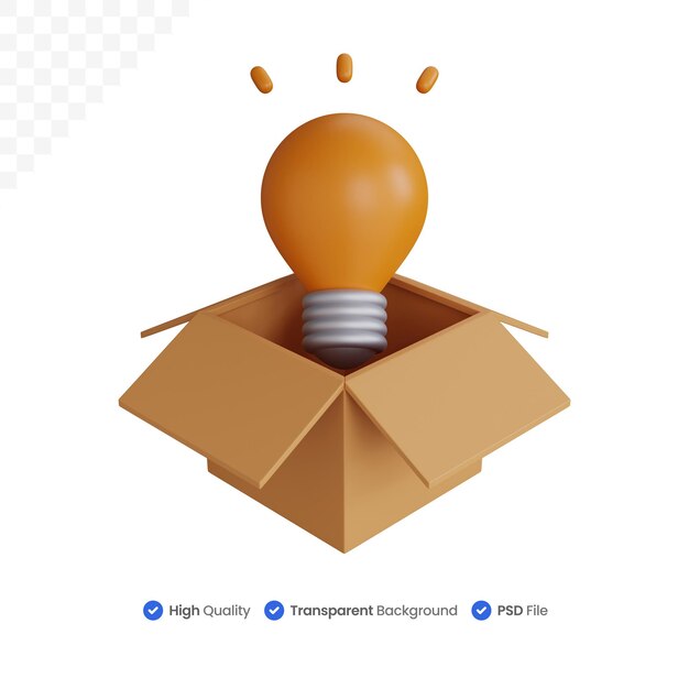 3d rendering light bulb with open box isolated