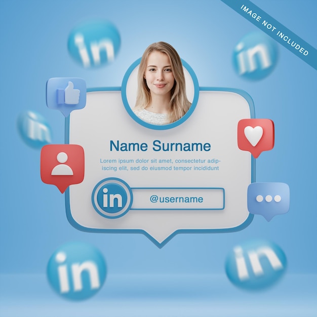 3d rendering linkedin profile with icons