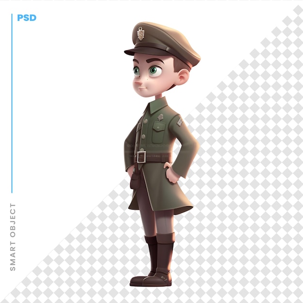 3d rendering of a little boy dressed as a WW2 soldier