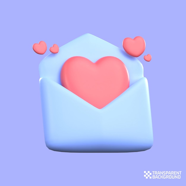 3d rendering love mail valentine icon