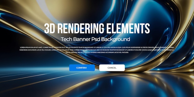 3d rendering luxury metal flow background banner element psd